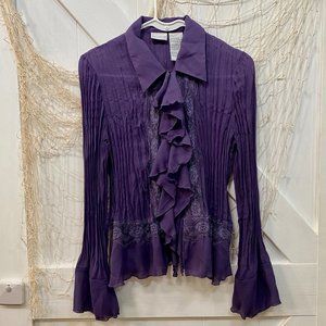 Purple Lace Pleated Blouse